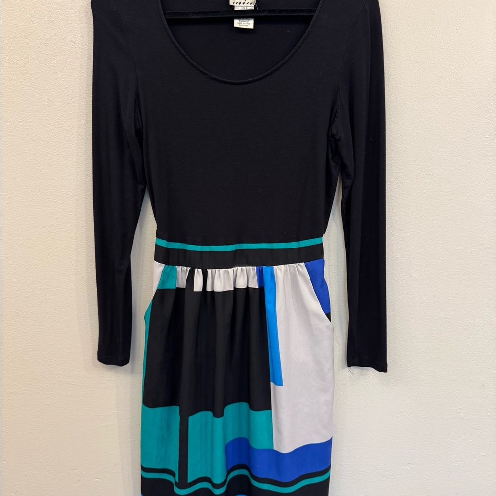 ICE Women’s Size Small Black and Blue Patterned Long Sleeve Dress